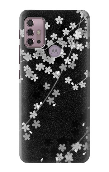 S2544 Japanese Kimono Style Black Flower Pattern Hülle Schutzhülle Taschen für Motorola Moto G30, G20, G10