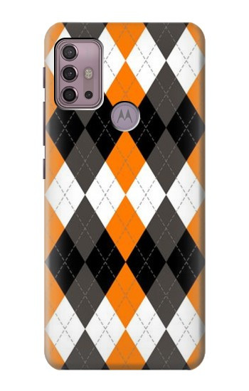 S3421 Black Orange White Argyle Plaid Hülle Schutzhülle Taschen für Motorola Moto G30, G20, G10