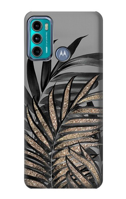 S3692 Gray Black Palm Leaves Hülle Schutzhülle Taschen für Motorola Moto G60, G40 Fusion