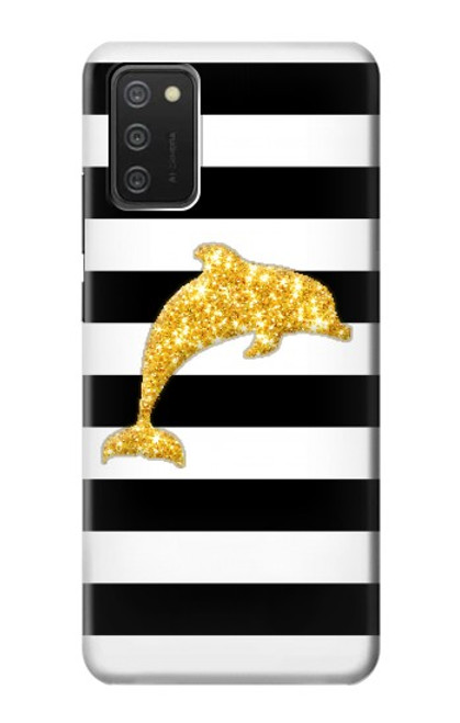 S2882 Black and White Striped Gold Dolphin Hülle Schutzhülle Taschen für Samsung Galaxy A03S
