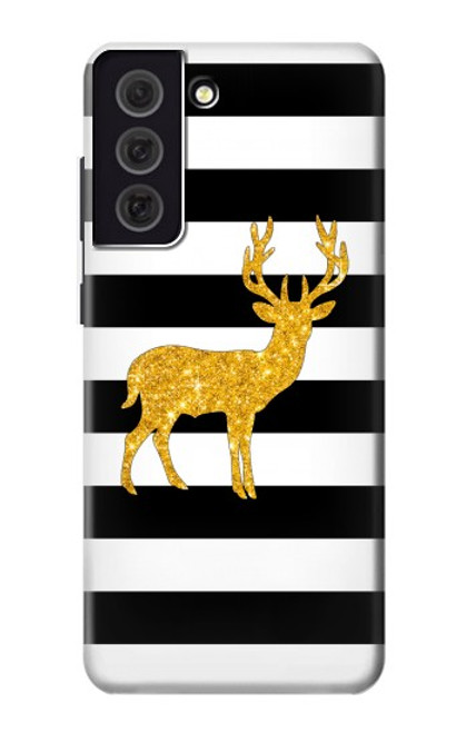 S2794 Black and White Striped Deer Gold Sparkles Hülle Schutzhülle Taschen für Samsung Galaxy S21 FE 5G