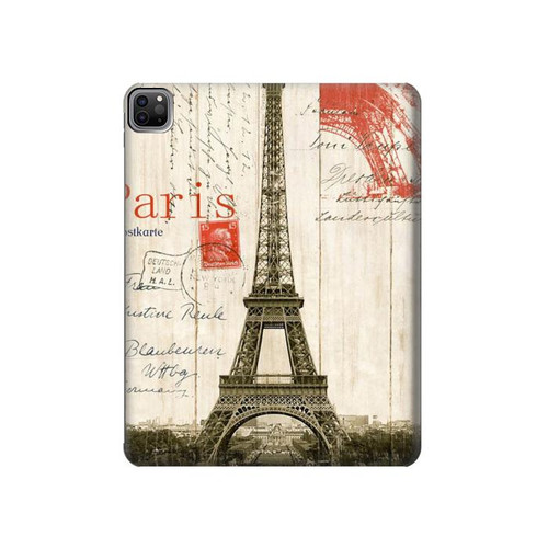 S2108 Eiffel Tower Paris Postcard Hülle Schutzhülle Taschen für iPad Pro 12.9 (2022, 2021, 2020, 2018), iPad Air 13 (2025, 2024)