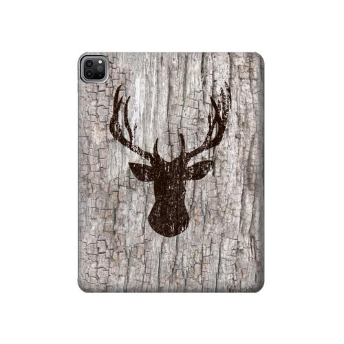 S2505 Reindeer Head Old Wood Texture Graphic Hülle Schutzhülle Taschen für iPad Pro 12.9 (2022, 2021, 2020, 2018), iPad Air 13 (2025, 2024)