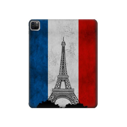 S2859 Vintage France Flag Eiffel Tower Hülle Schutzhülle Taschen für iPad Pro 12.9 (2022, 2021, 2020, 2018), iPad Air 13 (2025, 2024)