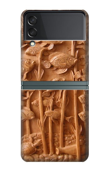 S1307 Fish Wood Carving Graphic Printed Case For Samsung Galaxy Z Flip 3 5G