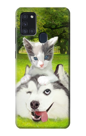 S3795 Grumpy Kitten Cat Playful Siberian Husky Dog Paint Hülle Schutzhülle Taschen für Samsung Galaxy A21s