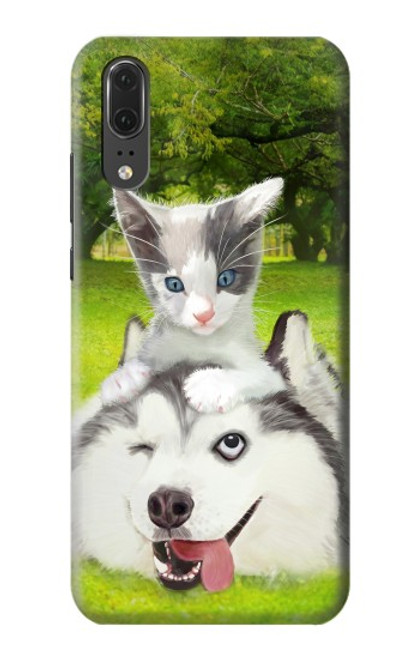 S3795 Grumpy Kitten Cat Playful Siberian Husky Dog Paint Hülle Schutzhülle Taschen für Huawei P20