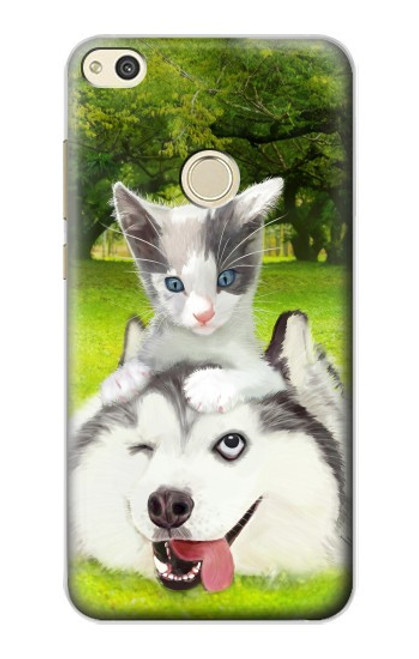 S3795 Grumpy Kitten Cat Playful Siberian Husky Dog Paint Hülle Schutzhülle Taschen für Huawei P8 Lite (2017)