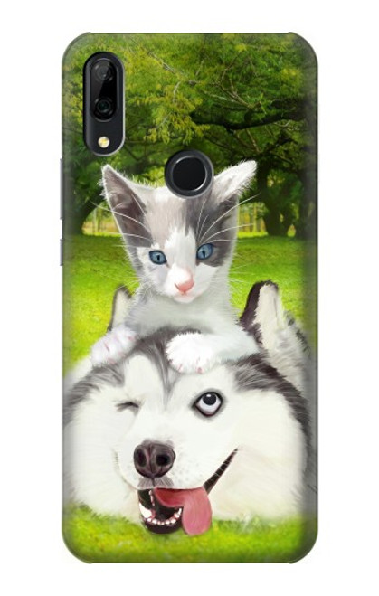 S3795 Grumpy Kitten Cat Playful Siberian Husky Dog Paint Hülle Schutzhülle Taschen für Huawei P Smart Z, Y9 Prime 2019