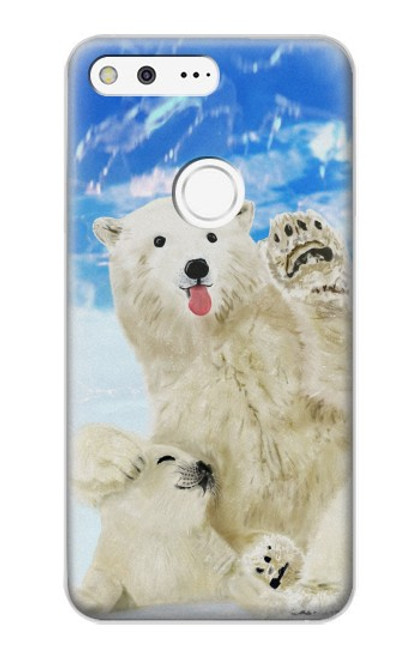 S3794 Arctic Polar Bear in Love with Seal Paint Hülle Schutzhülle Taschen für Google Pixel XL