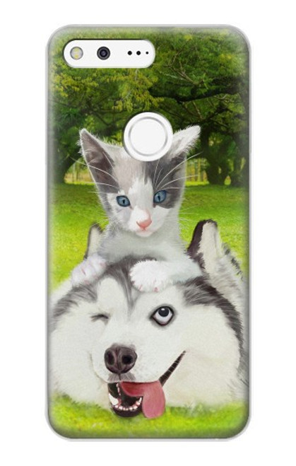 S3795 Grumpy Kitten Cat Playful Siberian Husky Dog Paint Hülle Schutzhülle Taschen für Google Pixel XL