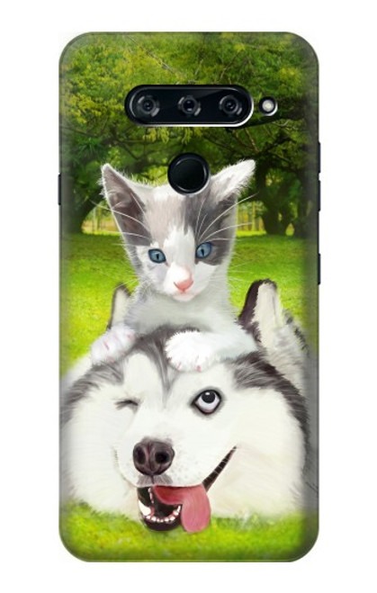 S3795 Grumpy Kitten Cat Playful Siberian Husky Dog Paint Hülle Schutzhülle Taschen für LG V40, LG V40 ThinQ
