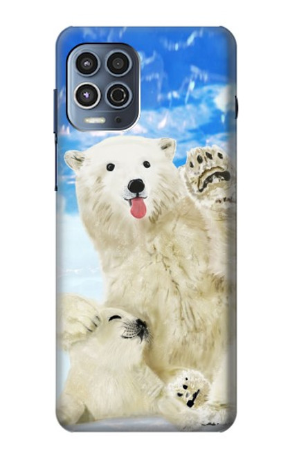 S3794 Arctic Polar Bear in Love with Seal Paint Hülle Schutzhülle Taschen für Motorola Moto G100