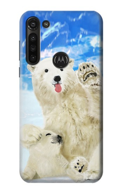 S3794 Arctic Polar Bear in Love with Seal Paint Hülle Schutzhülle Taschen für Motorola Moto G8 Power