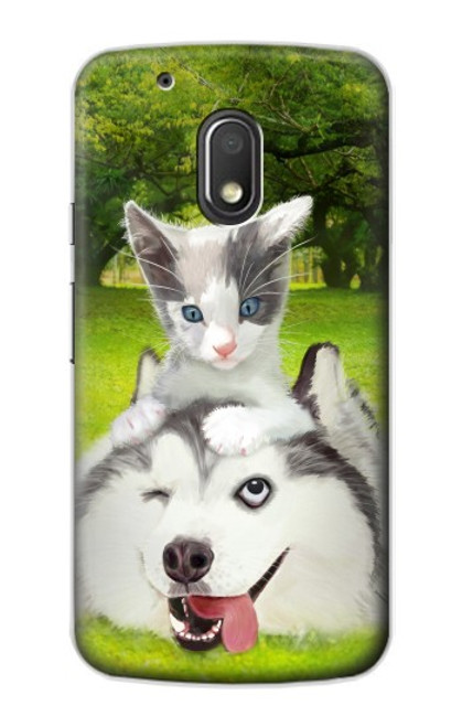 S3795 Grumpy Kitten Cat Playful Siberian Husky Dog Paint Hülle Schutzhülle Taschen für Motorola Moto G4 Play