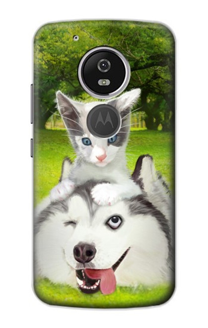 S3795 Grumpy Kitten Cat Playful Siberian Husky Dog Paint Hülle Schutzhülle Taschen für Motorola Moto G6 Play, Moto G6 Forge, Moto E5