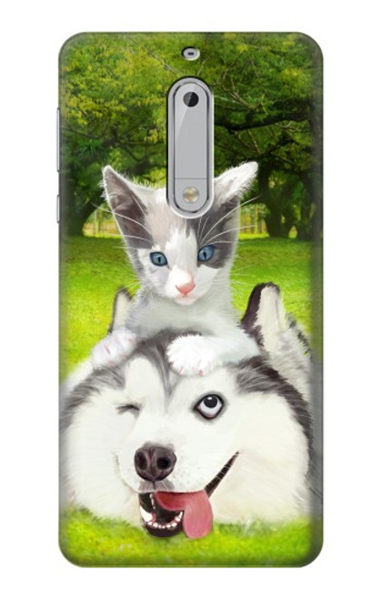 S3795 Grumpy Kitten Cat Playful Siberian Husky Dog Paint Hülle Schutzhülle Taschen für Nokia 5
