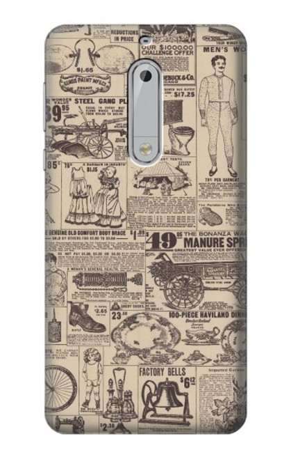 S3819 Retro Vintage Paper Hülle Schutzhülle Taschen für Nokia 5