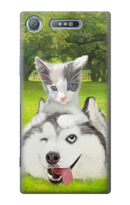S3795 Grumpy Kitten Cat Playful Siberian Husky Dog Paint Hülle Schutzhülle Taschen für Sony Xperia XZ1