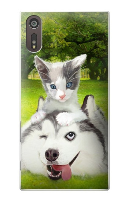 S3795 Grumpy Kitten Cat Playful Siberian Husky Dog Paint Hülle Schutzhülle Taschen für Sony Xperia XZ