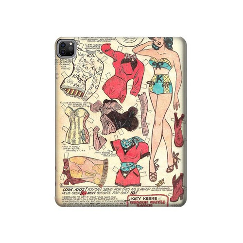 S3820 Vintage Cowgirl Fashion Paper Doll Hülle Schutzhülle Taschen für iPad Pro 12.9 (2022, 2021, 2020, 2018), iPad Air 13 (2025, 2024)