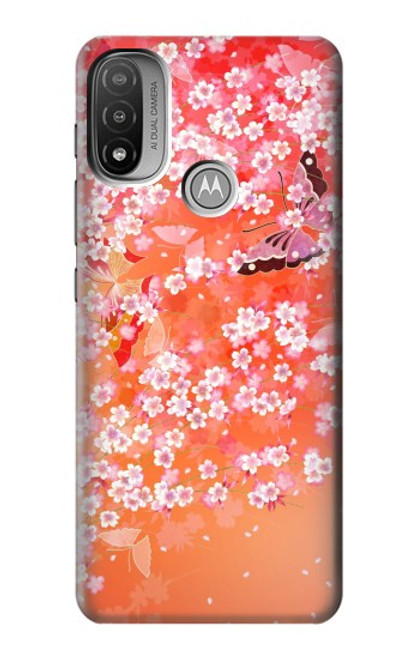 S2543 Japanese Kimono Style Flower Pattern Hülle Schutzhülle Taschen für Motorola Moto E20,E30,E40