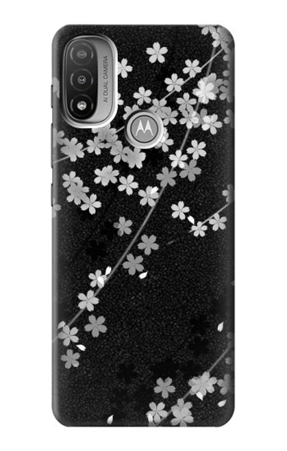 S2544 Japanese Kimono Style Black Flower Pattern Hülle Schutzhülle Taschen für Motorola Moto E20,E30,E40