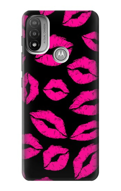 S2933 Pink Lips Kisses on Black Hülle Schutzhülle Taschen für Motorola Moto E20,E30,E40
