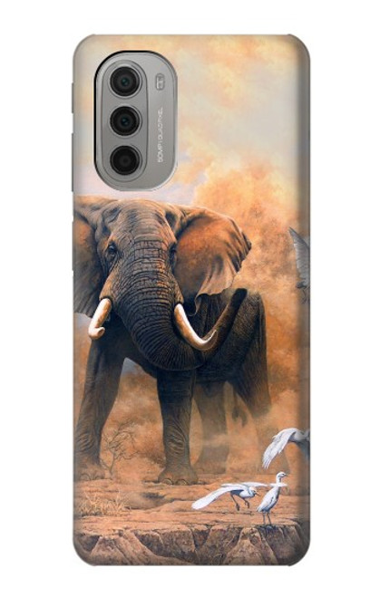 S1292 Dusty Elephant Egrets Hülle Schutzhülle Taschen für Motorola Moto G51 5G
