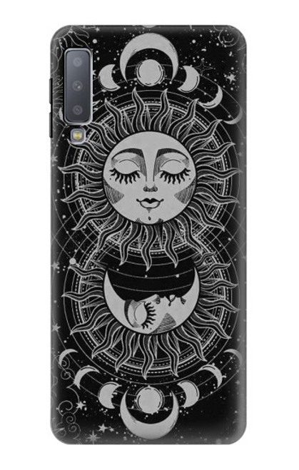 S3854 Mystical Sun Face Crescent Moon Hülle Schutzhülle Taschen für Samsung Galaxy A7 (2018)