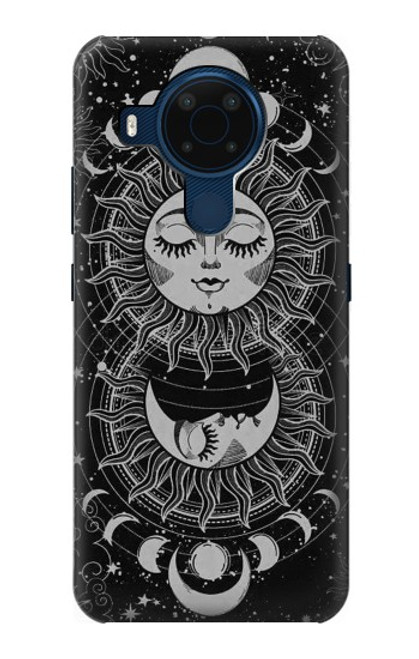 S3854 Mystical Sun Face Crescent Moon Hülle Schutzhülle Taschen für Nokia 5.4