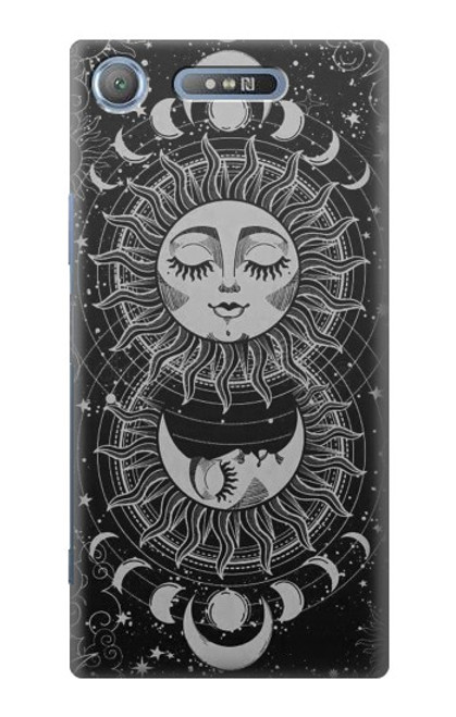 S3854 Mystical Sun Face Crescent Moon Hülle Schutzhülle Taschen für Sony Xperia XZ1