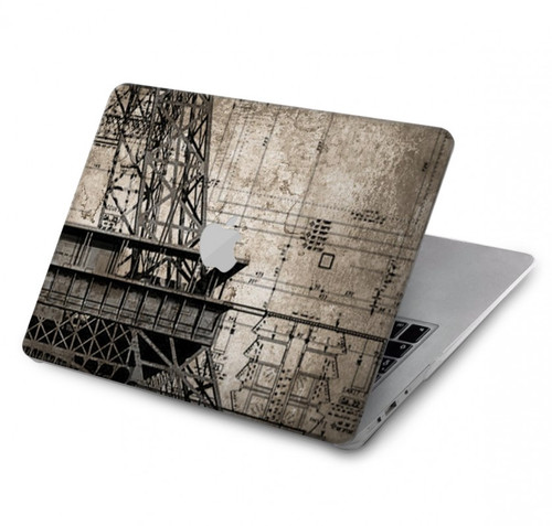 S3416 Eiffel Tower Blueprint Hülle Schutzhülle Taschen für MacBook Pro 14 M1-M5 A2442,A2779,A2992,A2918,A3112,A3185,A3401,A3434,A3112