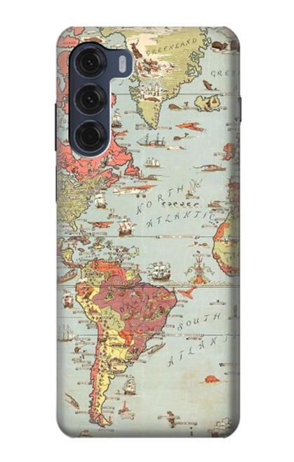 S3418 Vintage World Map Hülle Schutzhülle Taschen für Motorola Moto G200 5G