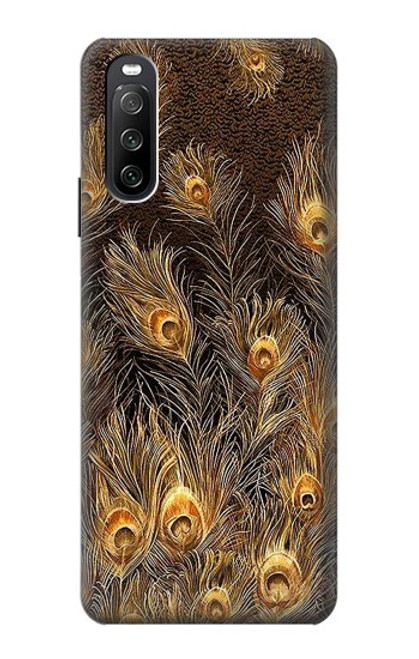 S3691 Gold Peacock Feather Hülle Schutzhülle Taschen für Sony Xperia 10 III Lite