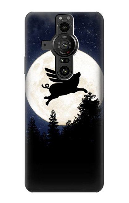 S3289 Flying Pig Full Moon Night Hülle Schutzhülle Taschen für Sony Xperia Pro-I