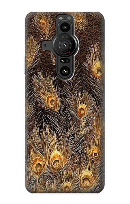 S3691 Gold Peacock Feather Hülle Schutzhülle Taschen für Sony Xperia Pro-I