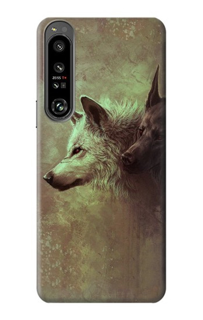 S0931 White Black Wolf Hülle Schutzhülle Taschen für Sony Xperia 1 IV