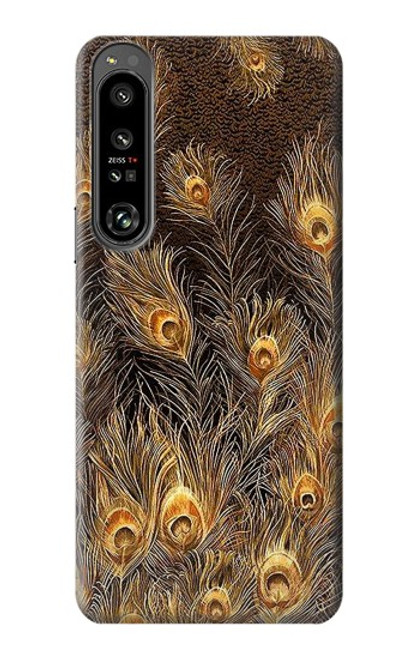 S3691 Gold Peacock Feather Hülle Schutzhülle Taschen für Sony Xperia 1 IV