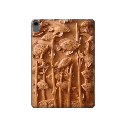 S1307 Fish Wood Carving Graphic Printed Hülle Schutzhülle Taschen für iPad Air (2020, 2022), Air 11 (2024,2025,2026), Pro 11 (2022)