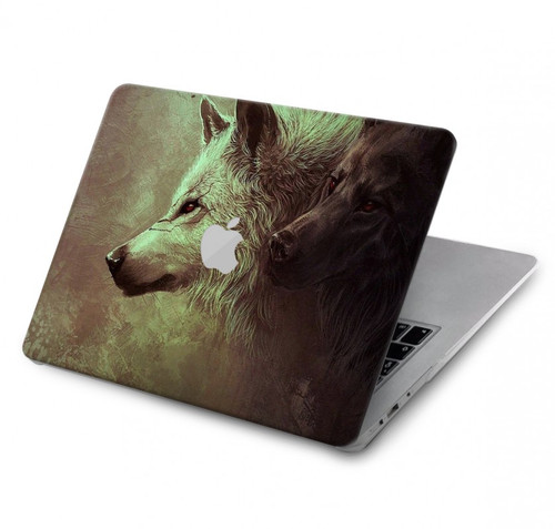 S0931 White Black Wolf Hülle Schutzhülle Taschen für MacBook Air 13″ (2022,2025) - A2681, A3113, A3240