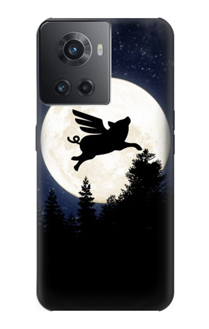 S3289 Flying Pig Full Moon Night Hülle Schutzhülle Taschen für OnePlus 10R