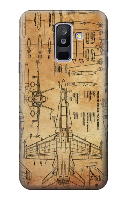 S3868 Aircraft Blueprint Old Paper Hülle Schutzhülle Taschen für Samsung Galaxy A6+ (2018), J8 Plus 2018, A6 Plus 2018