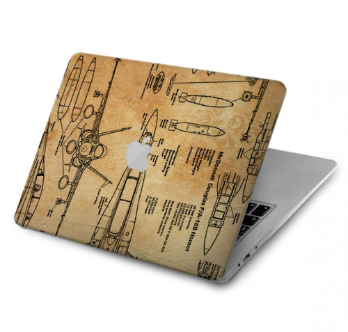 S3868 Aircraft Blueprint Old Paper Hülle Schutzhülle Taschen für MacBook Pro 14 M1-M5 A2442,A2779,A2992,A2918,A3112,A3185,A3401,A3434,A3112
