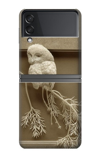 S1386 Paper Sculpture Owl Hülle Schutzhülle Taschen für Samsung Galaxy Z Flip 4