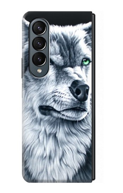 S0123 Grim White Wolf Hülle Schutzhülle Taschen für Samsung Galaxy Z Fold 4
