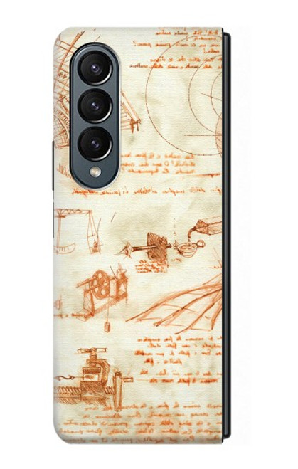 S0566 Technical Drawing Da Vinci Hülle Schutzhülle Taschen für Samsung Galaxy Z Fold 4