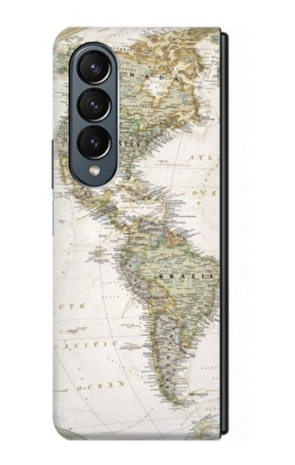 S0604 World Map Hülle Schutzhülle Taschen für Samsung Galaxy Z Fold 4
