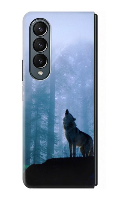 S0935 Wolf Howling in Forest Hülle Schutzhülle Taschen für Samsung Galaxy Z Fold 4