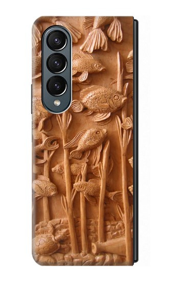 S1307 Fish Wood Carving Graphic Printed Hülle Schutzhülle Taschen für Samsung Galaxy Z Fold 4